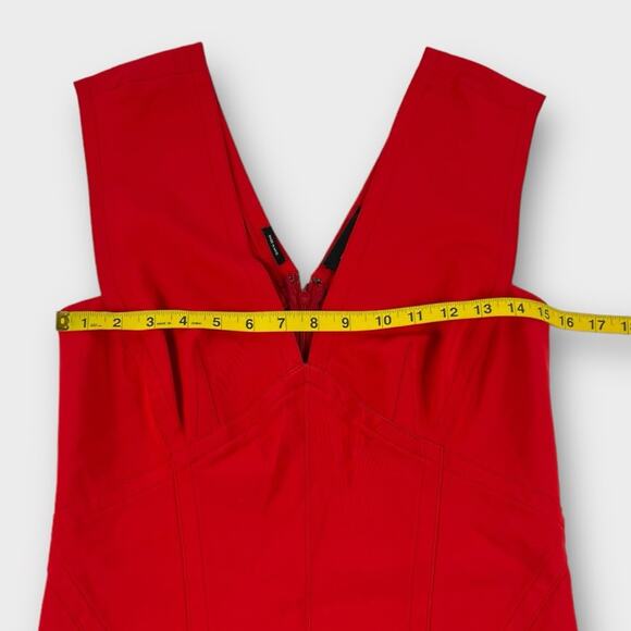 Yigal Azrouel Deep V-Neck Red Sleeveless Bodycon Dress - Picture 6 of 8